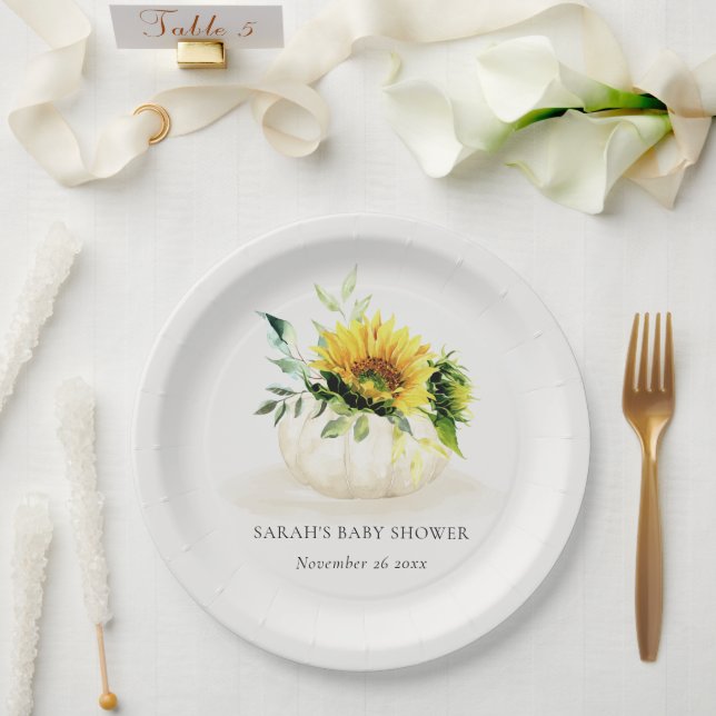 Assiettes En Carton Joli Citrouille de tournesol rustique Baby shower  (Mariage)