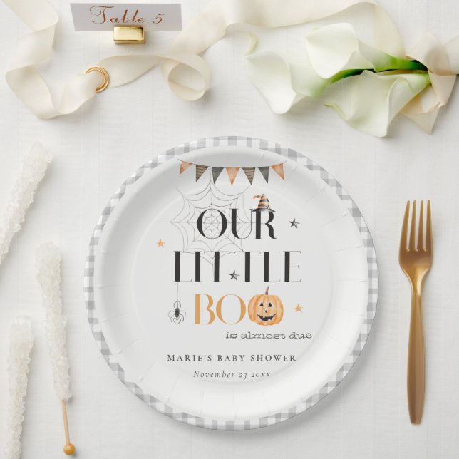 Assiettes En Carton Joli Citrouille Halloween Baby shower Little Boo (Mariage)