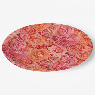 Assiettes En Carton Joli Corail rose Rouge Orange Rose Fleurs Motif