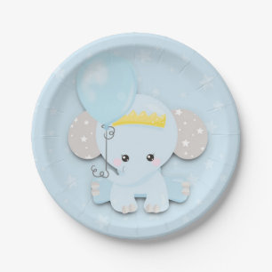 Assiettes En Carton Joli Elephant Blue Stars Baby shower garçon