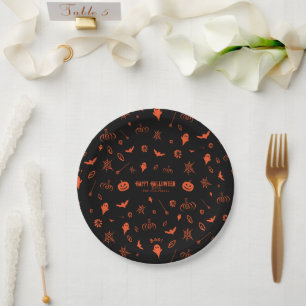 Assiettes En Carton Joli Fantôme Éffrayant Orange Noir Halloween
