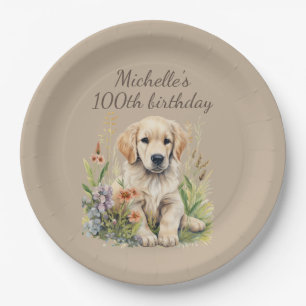 Assiettes En Carton Joli Golden Retriever Chiot 100e anniversaire