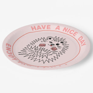 Assiettes En Carton Joli Hérisson. Bonne Journée ! Profitez De La Fête
