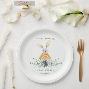Assiettes En Carton Joli Jardin de Bunny Jaune Baby shower de feuillag