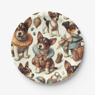 Assiettes En Carton Joli Jouet Vintage Fox Terrier sans couture