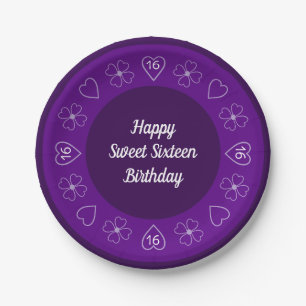 Assiettes En Carton Joli Joyeux Doux 16 Anniversaire Purple Festive