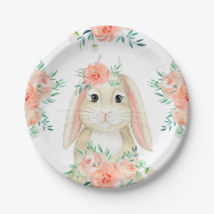 Assiettes En Carton Joli lapin d'aquarelle et fleurs Pâques
