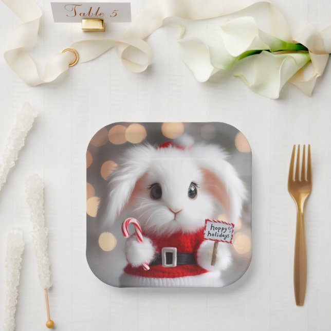 Assiettes En Carton Joli lapin en costume de Noël (Mariage)