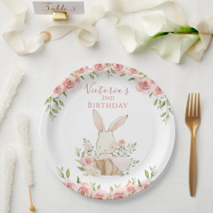Assiettes En Carton Joli Lapin Rose 2 Deux Deuxième Anniversaire