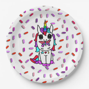 Assiettes En Carton Joli licorne avec papillon sur le nez saupoudré de
