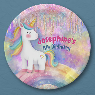 Assiettes En Carton Joli licorne colorée fausse brillance gouttes d'an