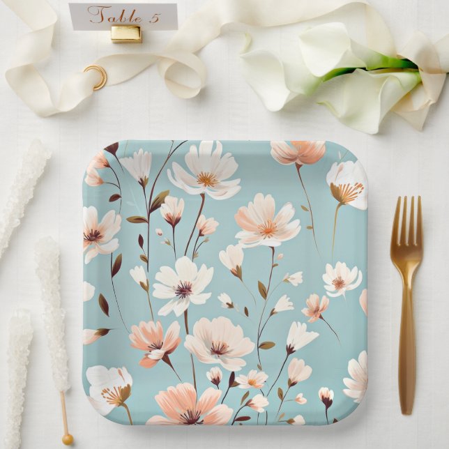 Assiettes En Carton Joli modèle floral Pastel (Mariage)