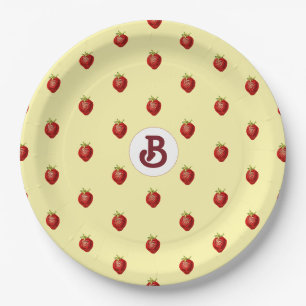 Assiettes En Carton Joli monogramme de nom de crème de fraise féminine