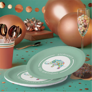 Assiettes En Carton Joli monogramme d'éléphant aux fleurs colorées