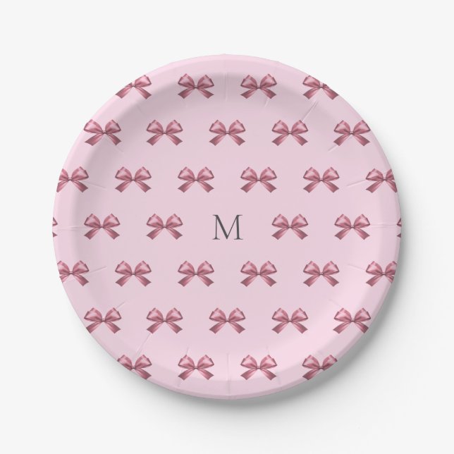 Assiettes En Carton Joli Monogramme en satin rose rose (Devant)