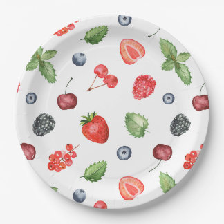 Assiettes En Carton Joli Motif Berry aquarelle