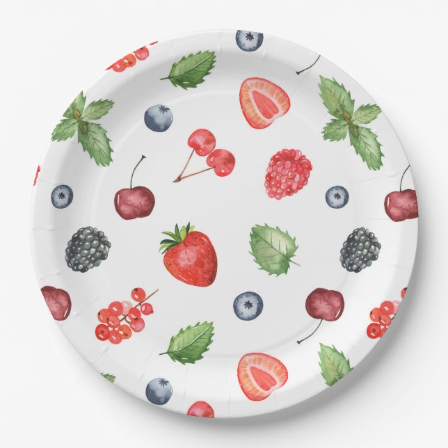 Assiettes En Carton Joli Motif Berry aquarelle (Devant)