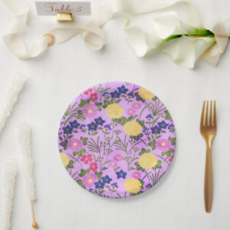 Assiettes En Carton Joli Motif de fleurs Vintages violet