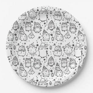 Assiettes En Carton Joli motif de Noël en hiver à dessiner (5)