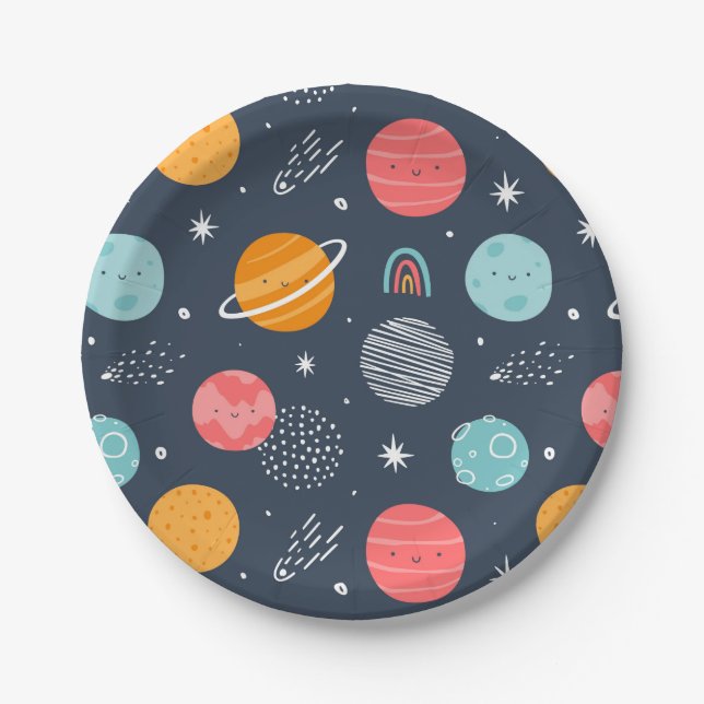 Assiettes En Carton Joli Motif Planète Souriante (Devant)