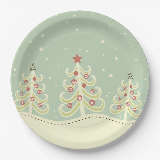 Assiettes En Carton Joli Noël Arbres Pastel (Devant)