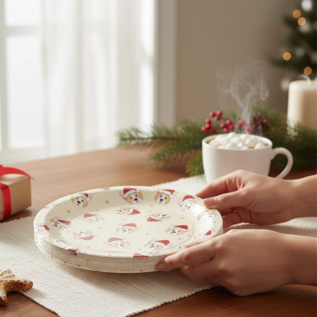 Assiettes En Carton Joli Noël Corgi Chien Motif | Vacances (Créateur téléchargé)