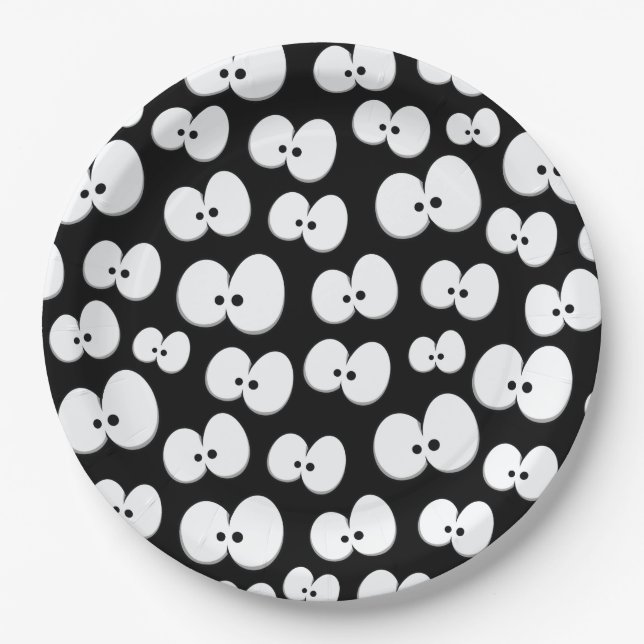 Assiettes En Carton Joli noir et blanc Éffrayant yeux Halloween (Devant)