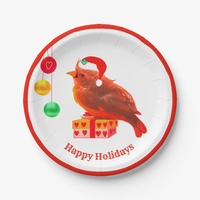Assiettes En Carton Joli oiseau de Noël (Devant)