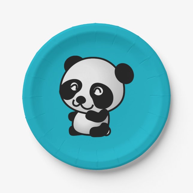 Assiettes En Carton Joli ours de panda blanc et noir (Devant)
