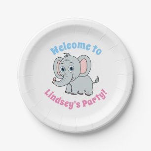 Assiettes En Carton Joli papier éléphant de dessin animé rose & gris a
