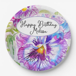 Assiettes En Carton Joli Pastel Floral Pansy Purple Girls Anniversaire