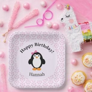 Assiettes En Carton Joli Penguin d'anniversaire