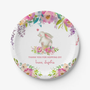 Assiettes En Carton Joli Petit Lapin Rose Floral Fille Anniversaire