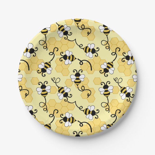 Assiettes En Carton Joli petit motif abeilles (Devant)