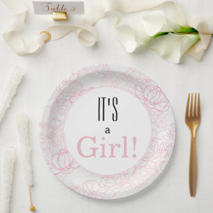 Assiettes En Carton Joli PInk Floral C'est un Baby shower de fille