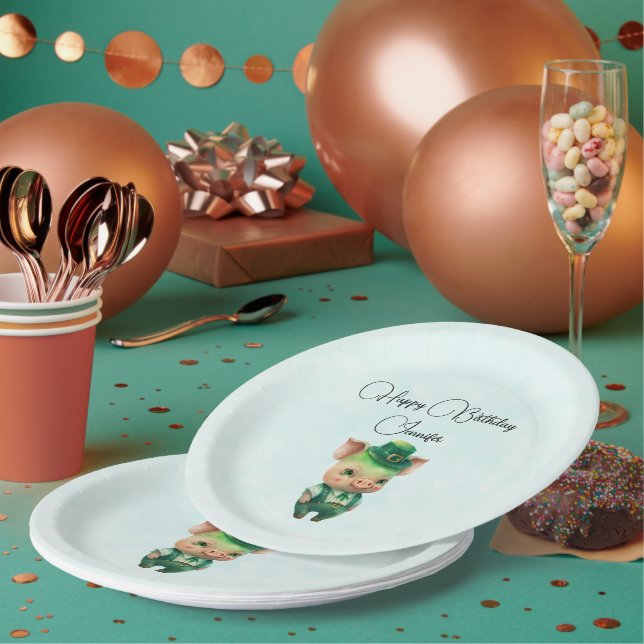 Assiettes En Carton Joli porc vert Fairytale dans un joli Anniversaire (Multi)