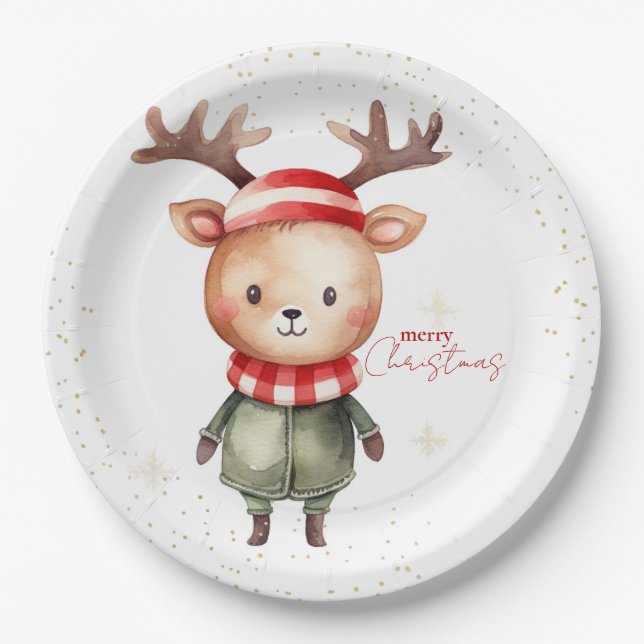 Assiettes En Carton Joli renne de bois Elfe de Noël (Devant)