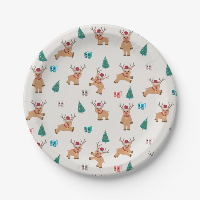 Assiettes En Carton Joli renne de Noël (Devant)