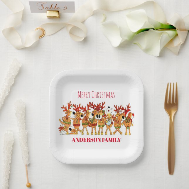 Assiettes En Carton Joli Renne De Noël Qui Chante (Mariage)