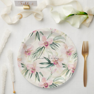 Assiettes En Carton Joli rose Mariage de fleurs d'orchidées tropicales