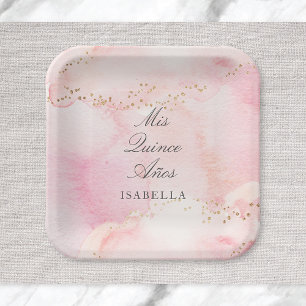 Assiettes En Carton Joli rose + Or Quinceañera Mis Quince Años