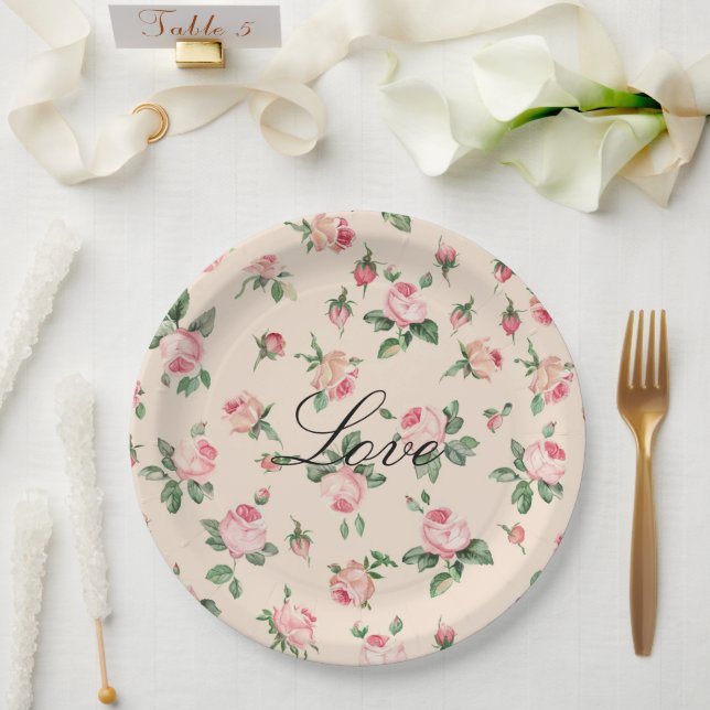 Assiettes En Carton Joli rose Roses Mariage Floral (Mariage)