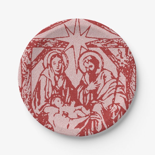 Assiettes En Carton joli rouge de nativité (Devant)
