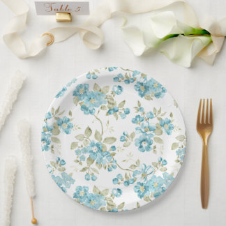 Assiettes En Carton Joli vert olive aqua turquoise floral aquarelle