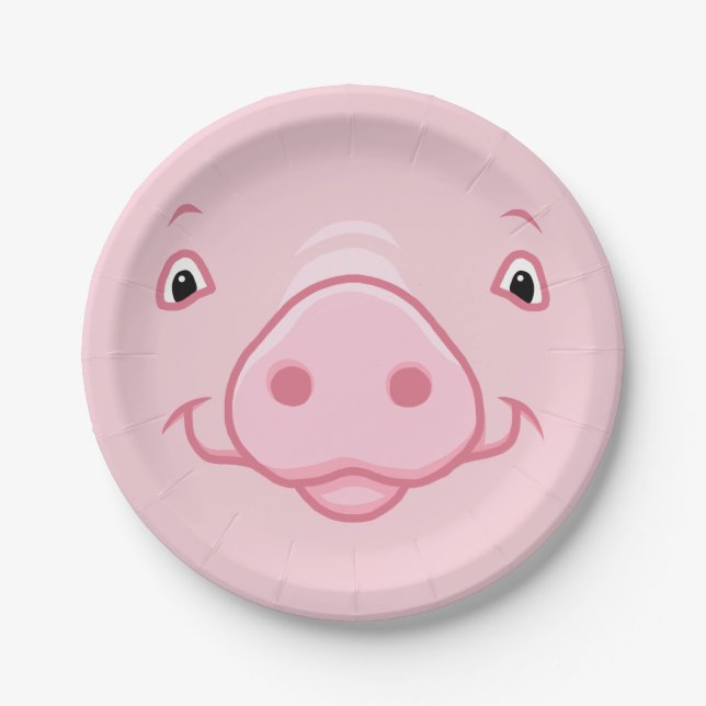 Assiettes En Carton Joli visage de cochon rose (Devant)