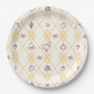 Assiettes En Carton Joli Whimsy Thanksgiving Doodles Motif diamant