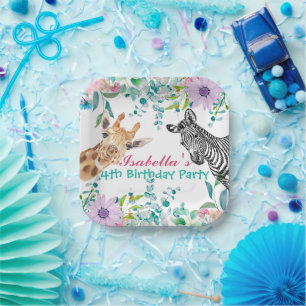 Assiettes En Carton joli zoo Giraffe animaux jungle Floral Anniversair