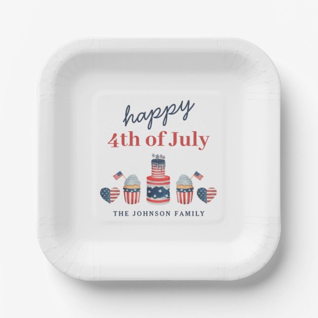 Assiettes En Carton Jolie 4 juillet Rouge Blanc Et Bleu (Recto)