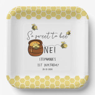 Assiettes En Carton Jolie abeille à miel si douce pour son 1er anniver