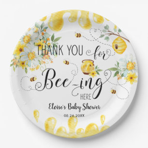 Assiettes En Carton Jolie Abeilles de Miel Jaune Floral Baby shower d'